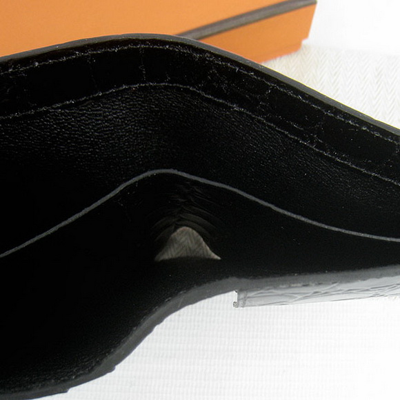 Cheap Replica Hermes Black Crocodile Veins Bi-Fold Wallet H014